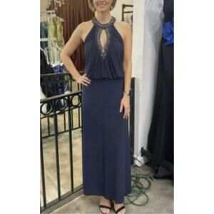 NEW MIGNON beaded halter neckline gown in midnight